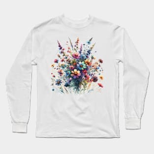 Bouquet Of Flowers In Watercolor Long Sleeve T-Shirt